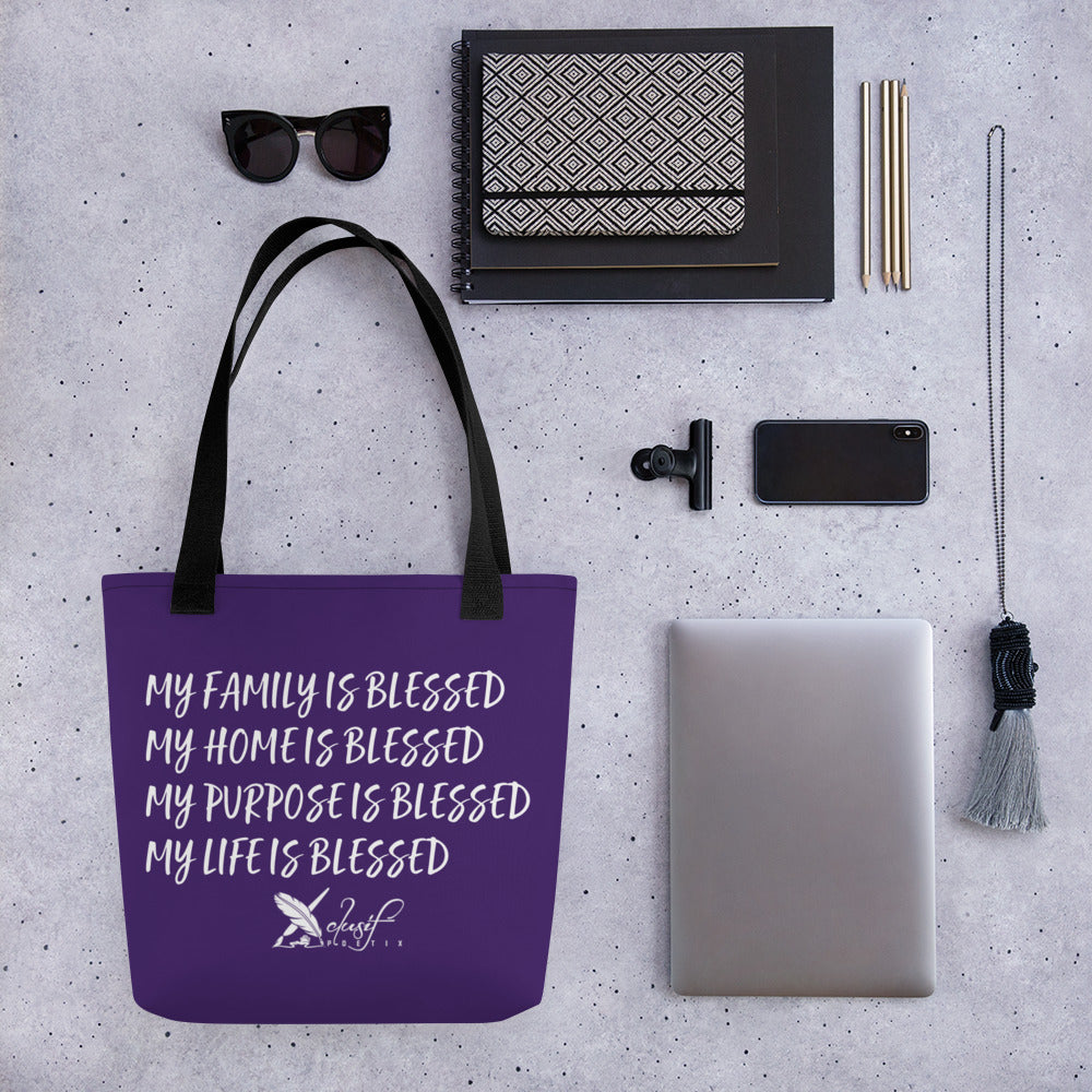 BLESSED BY XCLUSIF POETIX PURPLE & WHITE Tote bag