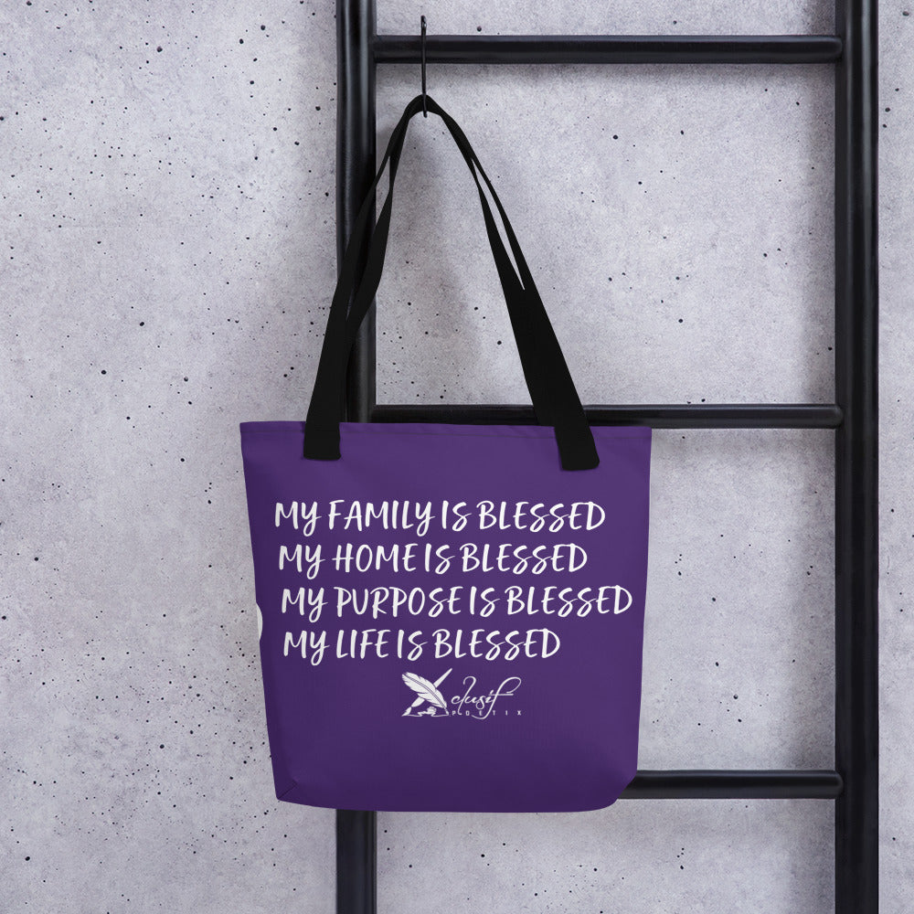 BLESSED BY XCLUSIF POETIX PURPLE & WHITE Tote bag