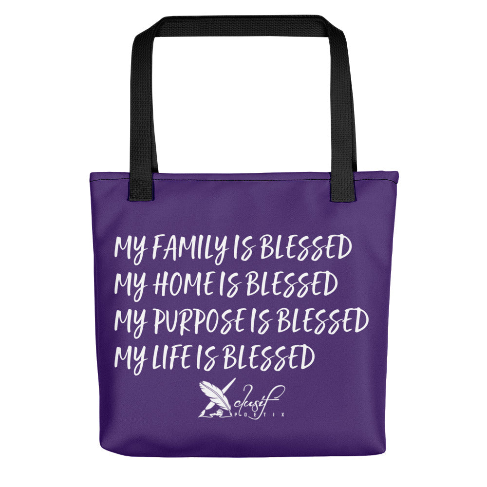 BLESSED BY XCLUSIF POETIX PURPLE & WHITE Tote bag