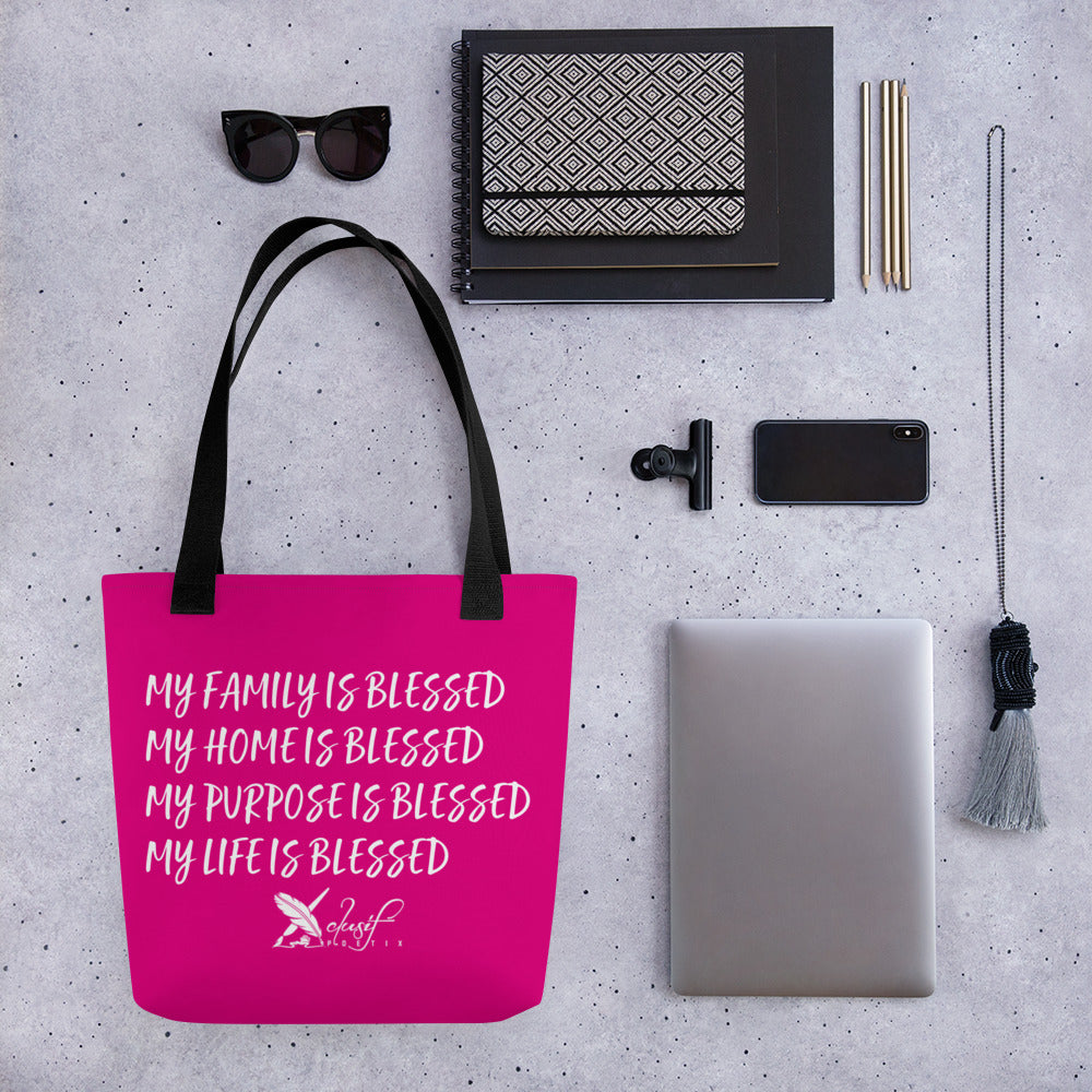 BLESSED BY XCLUSIF POETIX HOT PINK & WHITE Tote bag