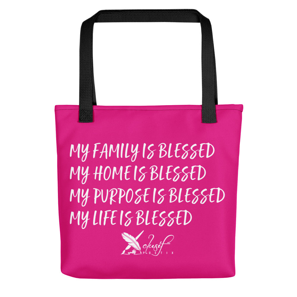 BLESSED BY XCLUSIF POETIX HOT PINK & WHITE Tote bag