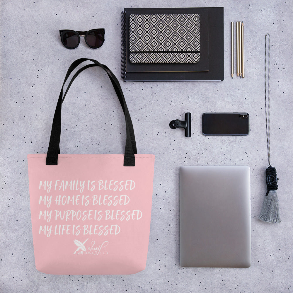 BLESSED BY XCLUSIF POETIX PINK & WHITE Tote bag