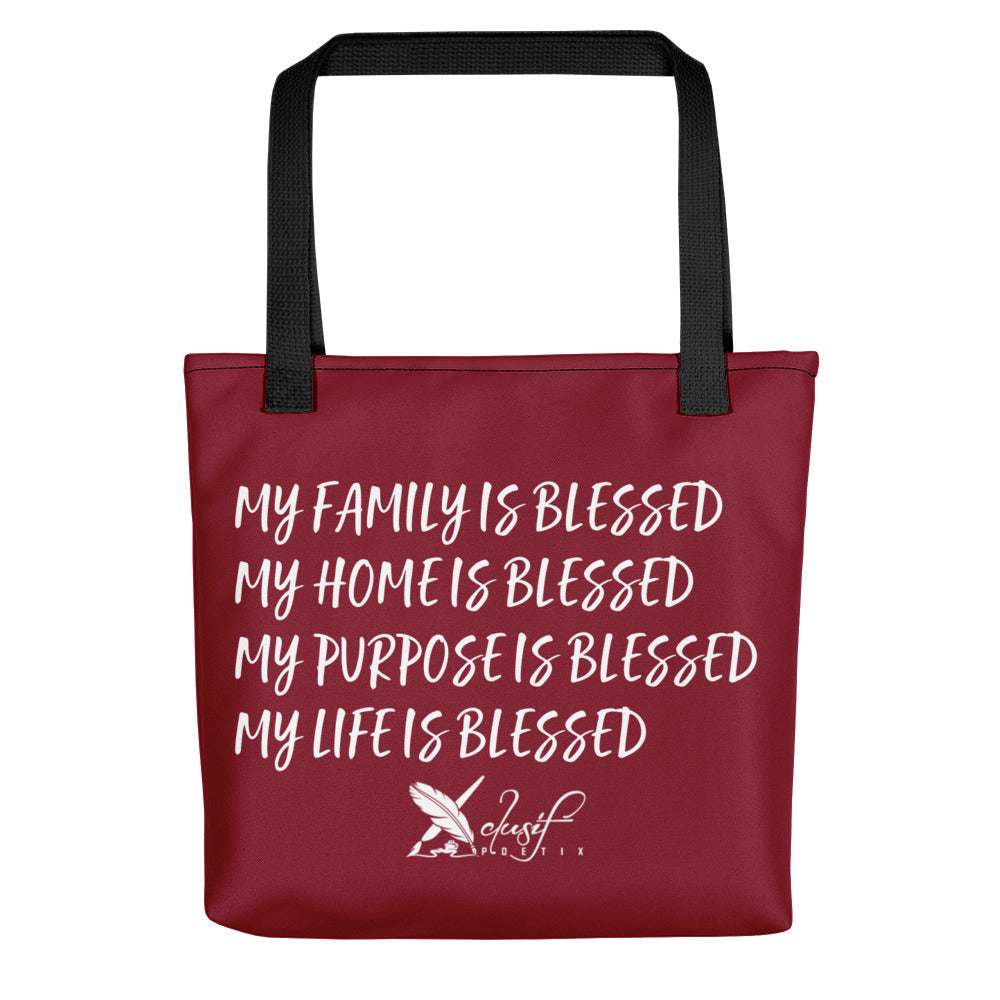 BLESSED BY XCLUSIF POETIX BURGUNDY & WHITE Tote bag