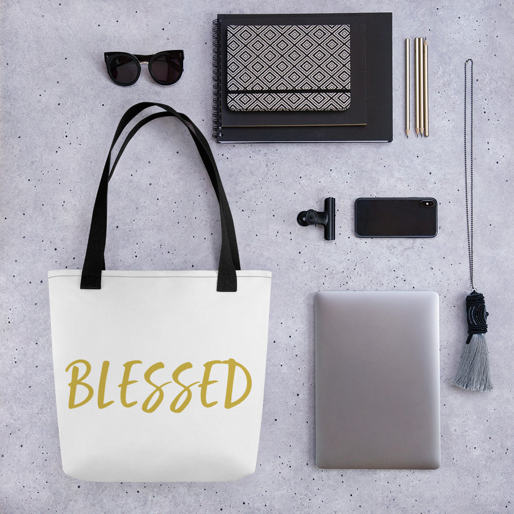 BLESSED BY XCLUSIF POETIX WHITE & GOLD Tote bag