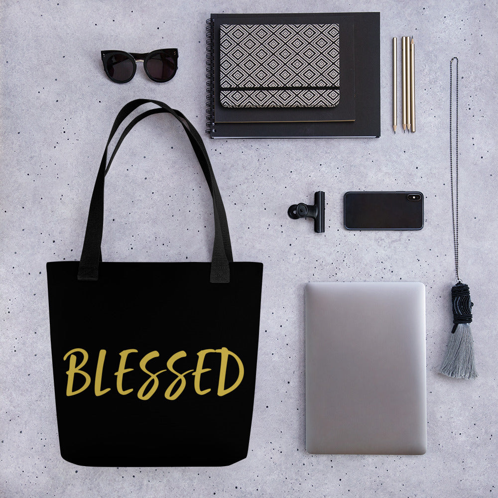 BLESSED BY XCLUSIF POETIX BLACK & GOLD Tote bag