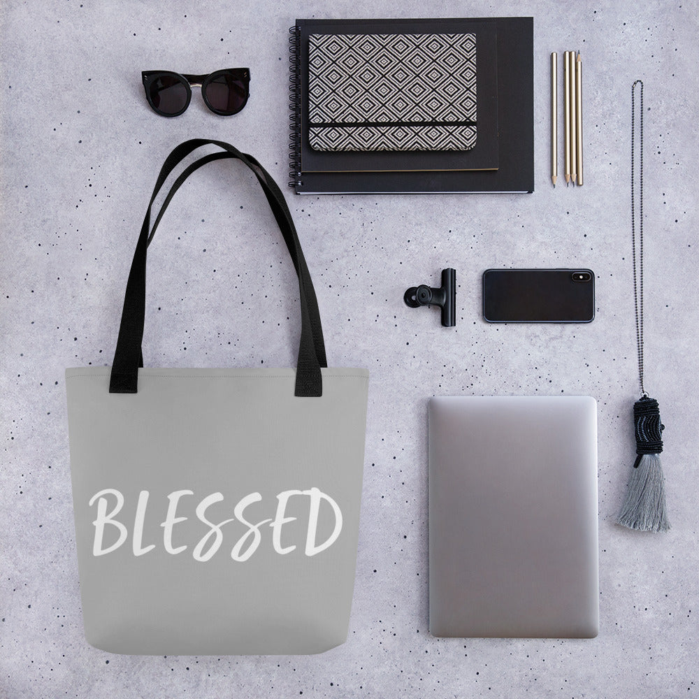 BLESSED BY XCLUSIF POETIX SILVER & WHITE Tote bag