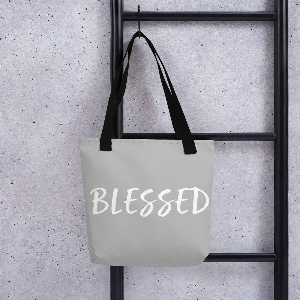 BLESSED BY XCLUSIF POETIX SILVER & WHITE Tote bag