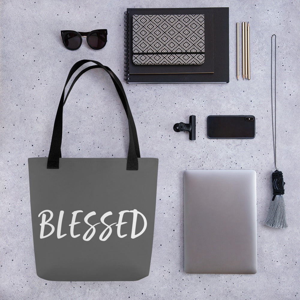 BLESSED BY XCLUSIF POETIX GREY & WHITE Tote bag