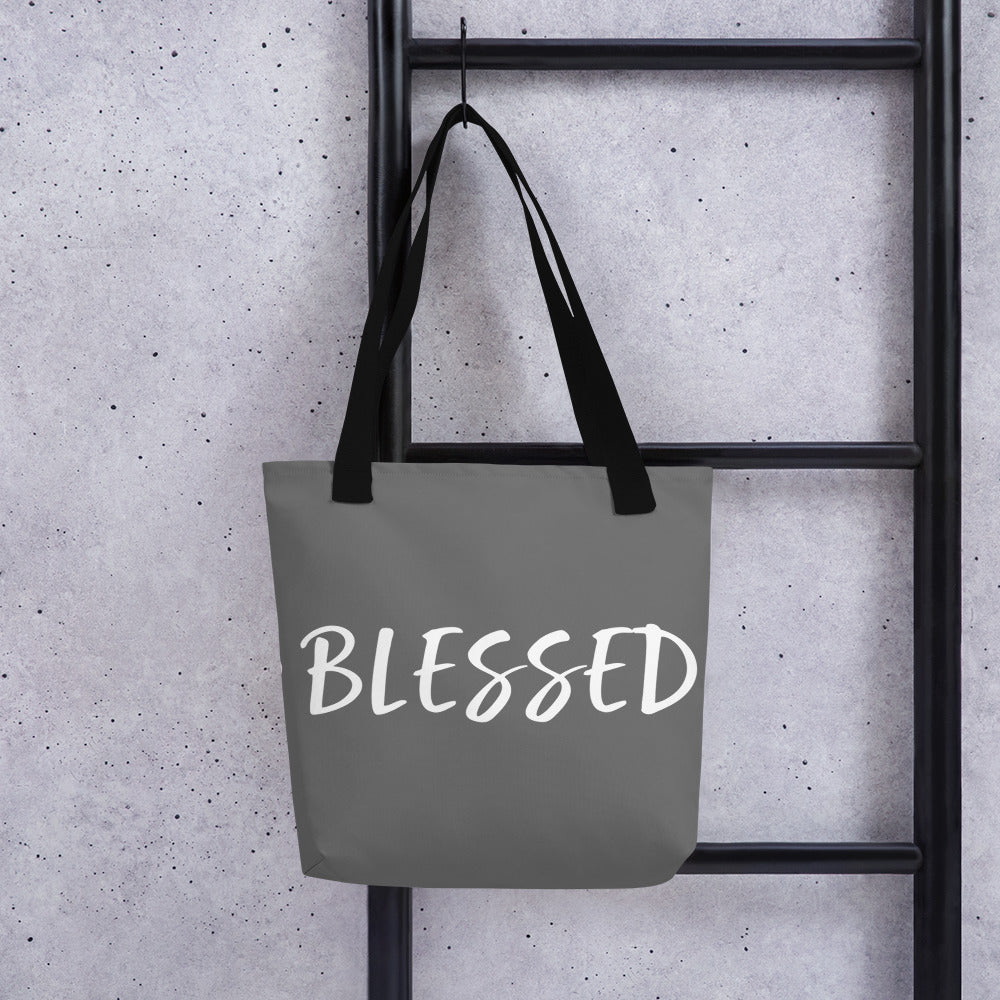 BLESSED BY XCLUSIF POETIX GREY & WHITE Tote bag