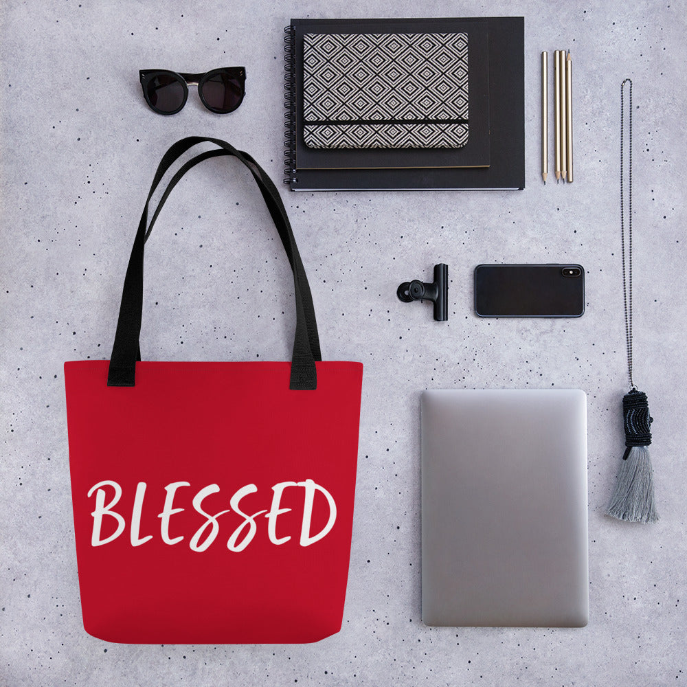 BLESSED BY XCLUSIF POETIX RED & WHITE Tote bag