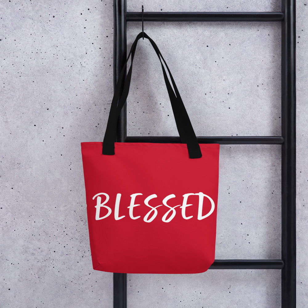 BLESSED BY XCLUSIF POETIX RED & WHITE Tote bag