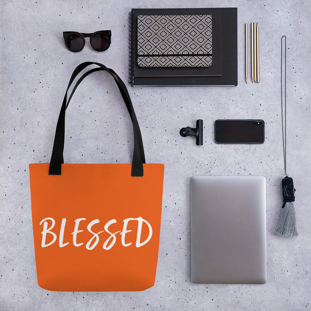 BLESSED BY XCLUSIF POETIX ORANGE & WHITE Tote bag