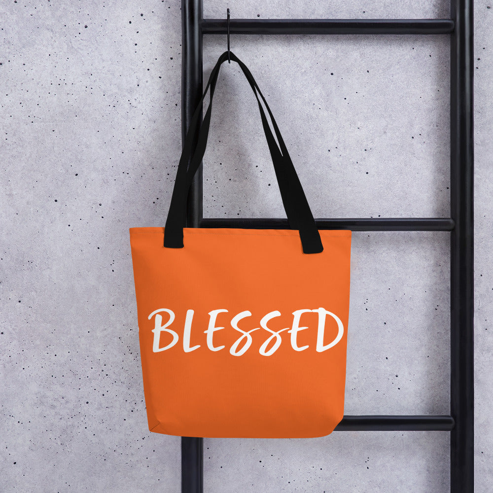 BLESSED BY XCLUSIF POETIX ORANGE & WHITE Tote bag