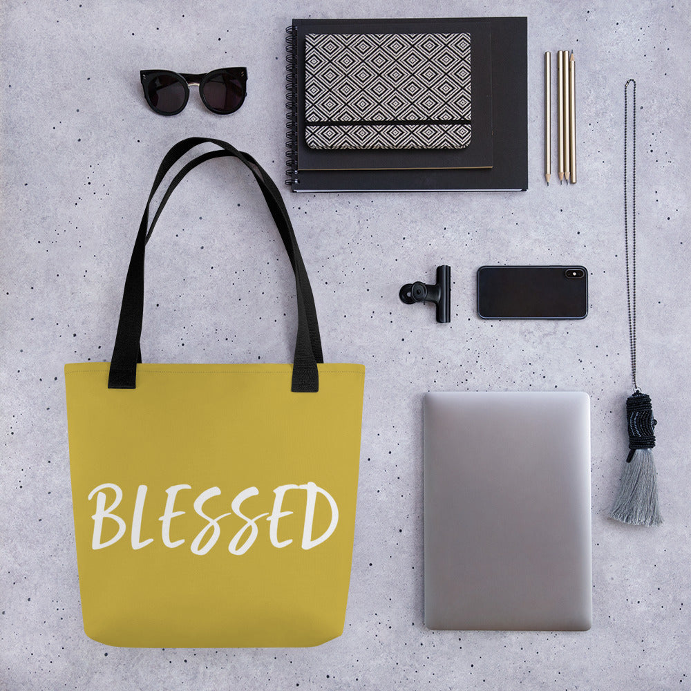 BLESSED BY XCLUSIF POETIX GOLD & WHITE Tote bag