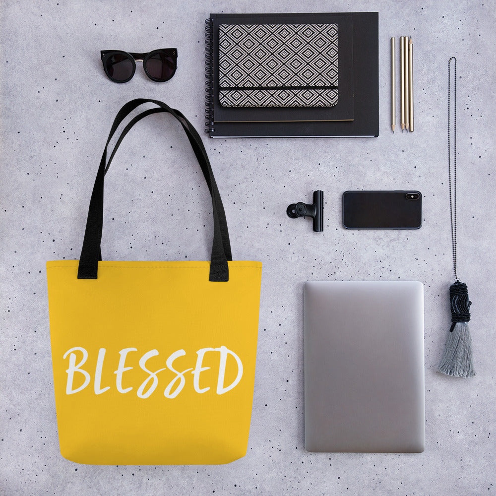 BLESSED BY XCLUSIF POETIX YELLOW & WHITE Tote bag