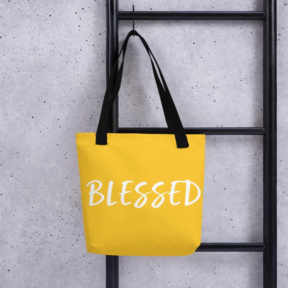 BLESSED BY XCLUSIF POETIX YELLOW & WHITE Tote bag