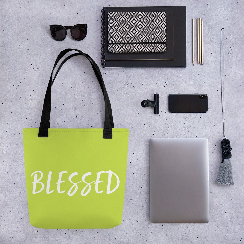 BLESSED BY XCLUSIF POETIX LIGHT GREEN & WHITE Tote bag