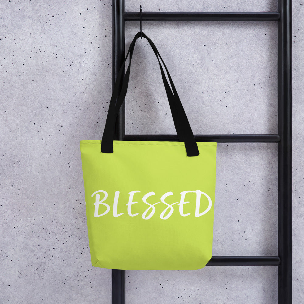 BLESSED BY XCLUSIF POETIX LIGHT GREEN & WHITE Tote bag