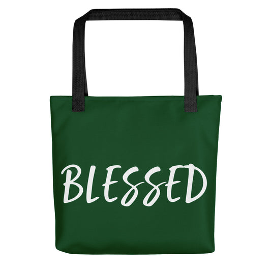 BLESSED BY XCLUSIF POETIX FOREST GREEN & WHITE Tote bag