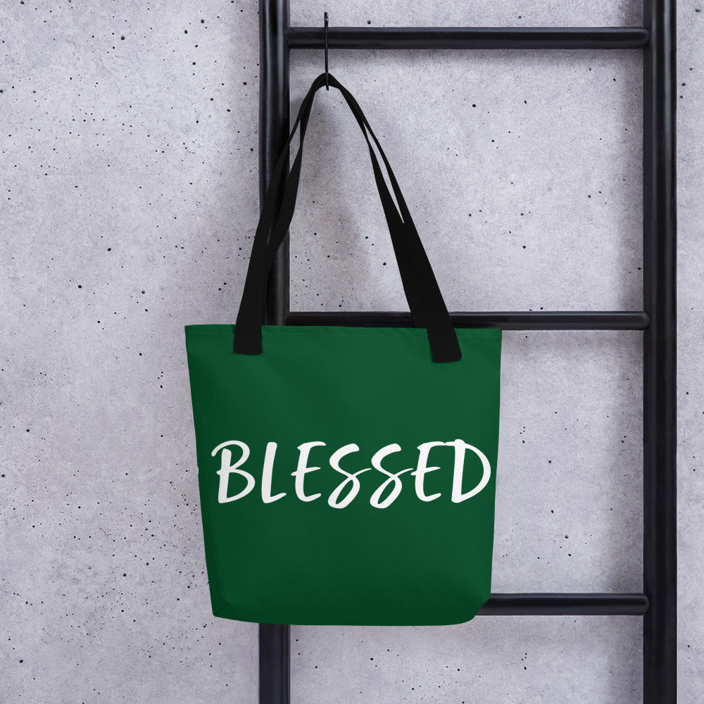 BLESSED BY XCLUSIF POETIX FOREST GREEN & WHITE Tote bag