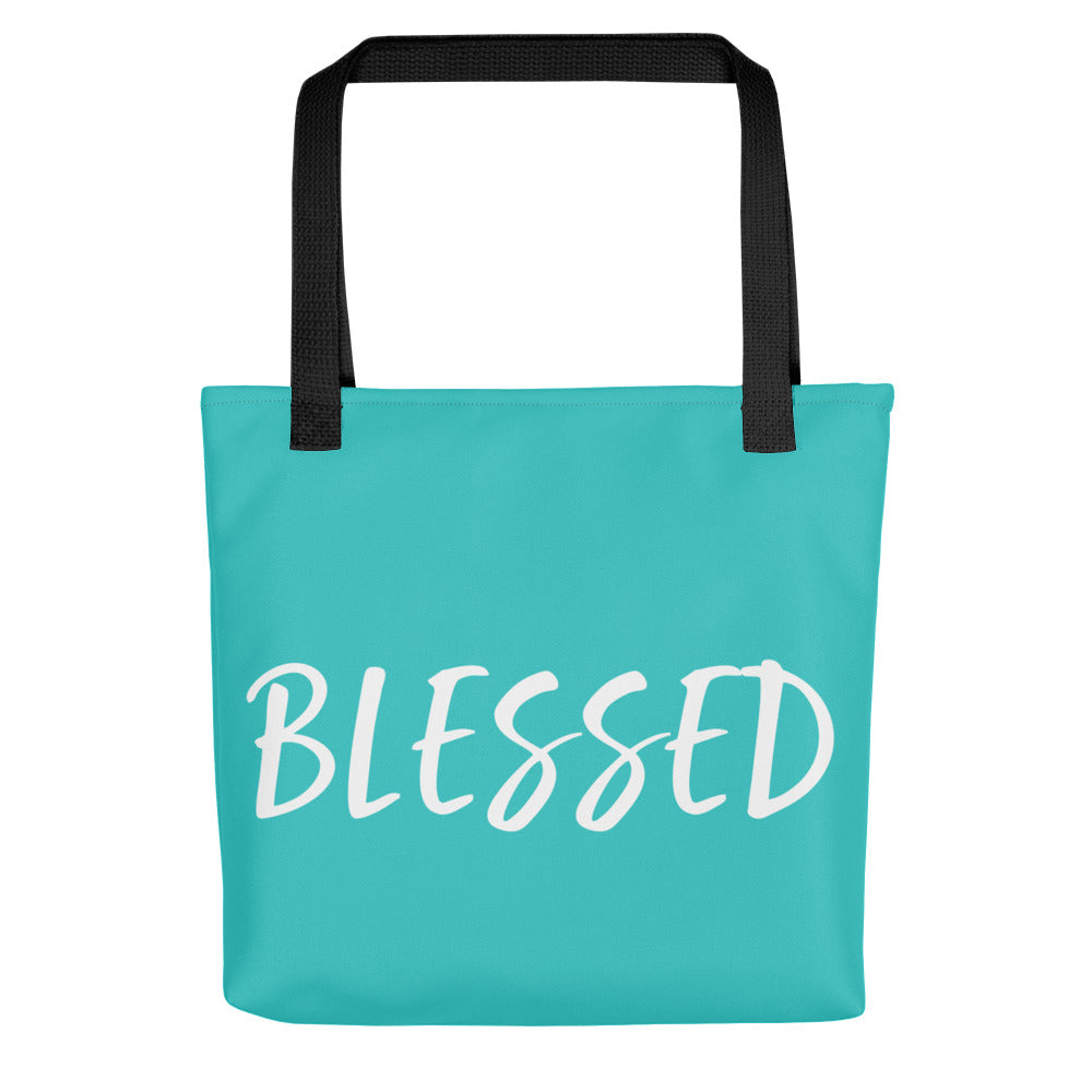 BLESSED BY XCLUSIF POETIX TURQUOISE & WHITE Tote bag