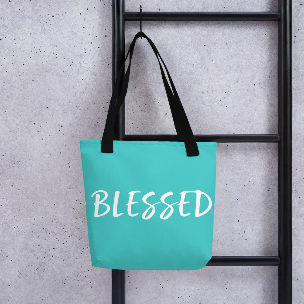 BLESSED BY XCLUSIF POETIX TURQUOISE & WHITE Tote bag