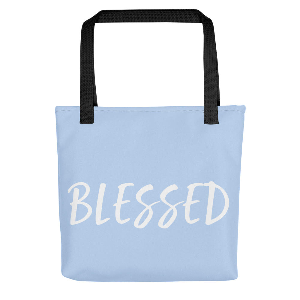 BLESSED BY XCLUSIF POETIX LIGHT BLUE & WHITE Tote bag