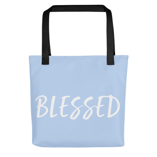 BLESSED BY XCLUSIF POETIX LIGHT BLUE & WHITE Tote bag