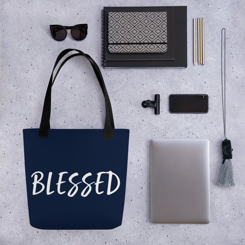 BLESSED BY XCLUSIF POETIX NAVY & WHITE Tote bag