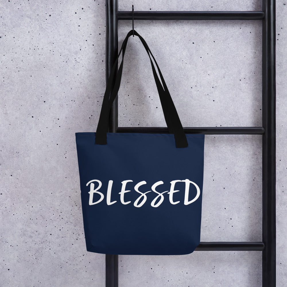 BLESSED BY XCLUSIF POETIX NAVY & WHITE Tote bag