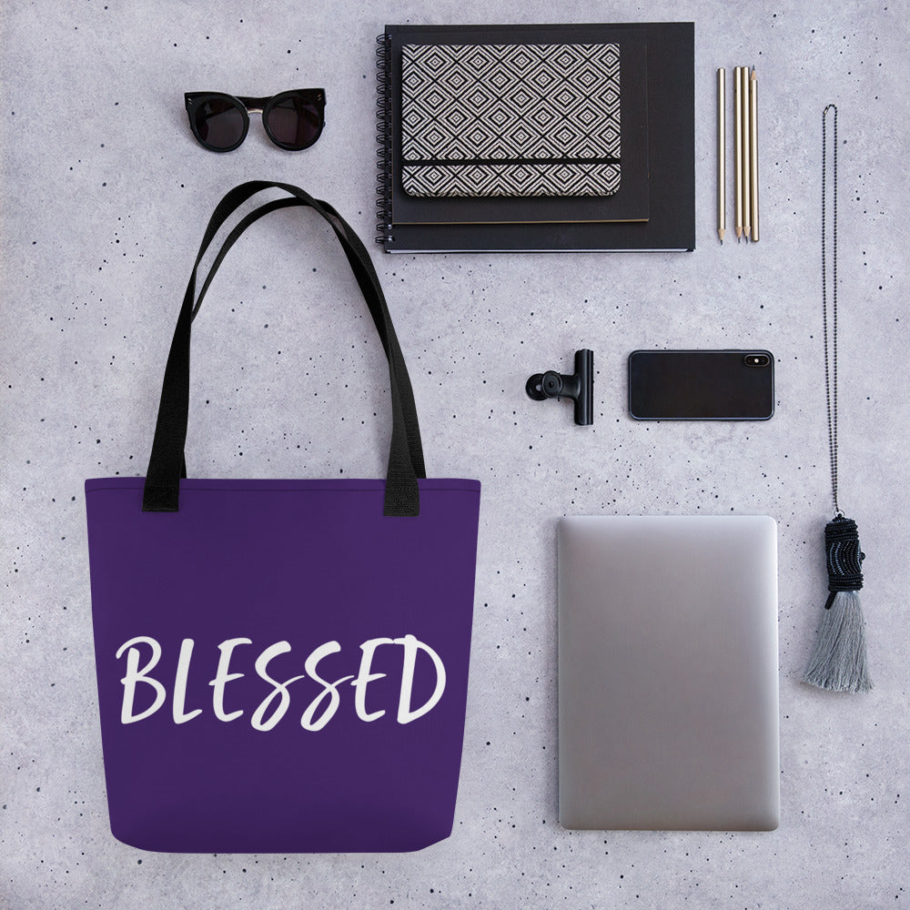 BLESSED BY XCLUSIF POETIX PURPLE & WHITE Tote bag