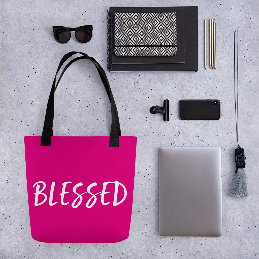 BLESSED BY XCLUSIF POETIX HOT PINK & WHITE Tote bag