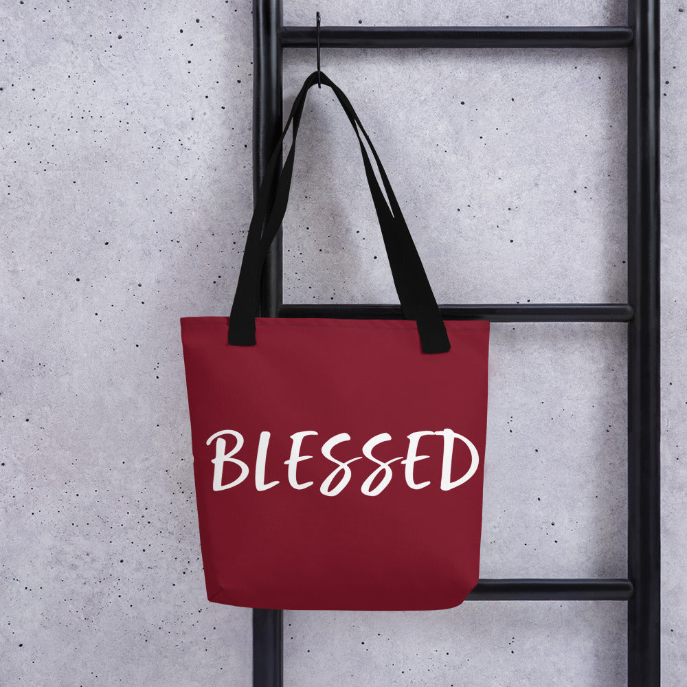 BLESSED BY XCLUSIF POETIX BURGUNDY & WHITE Tote bag