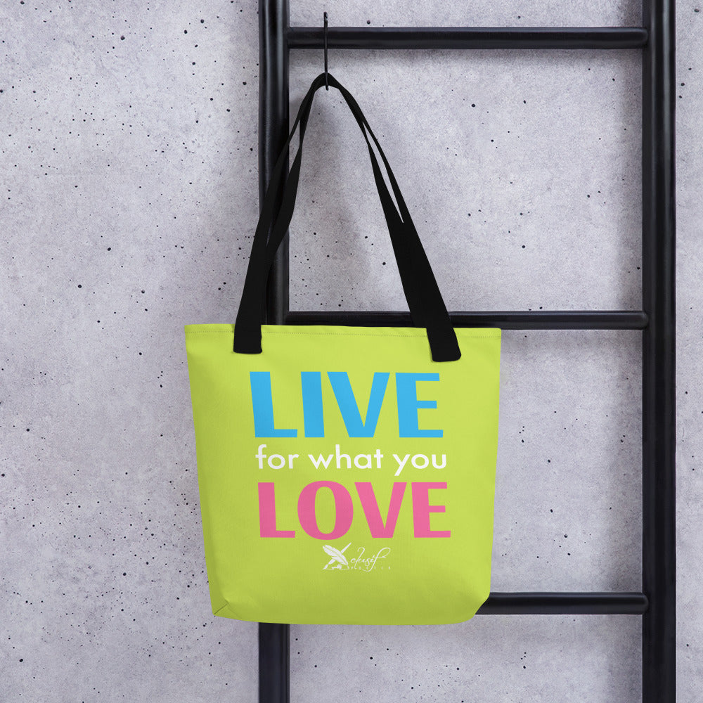 "LIVE FOR WHAT YOU LOVE" BY XCLUSIF POETIX LIGHT GREEN Tote bag