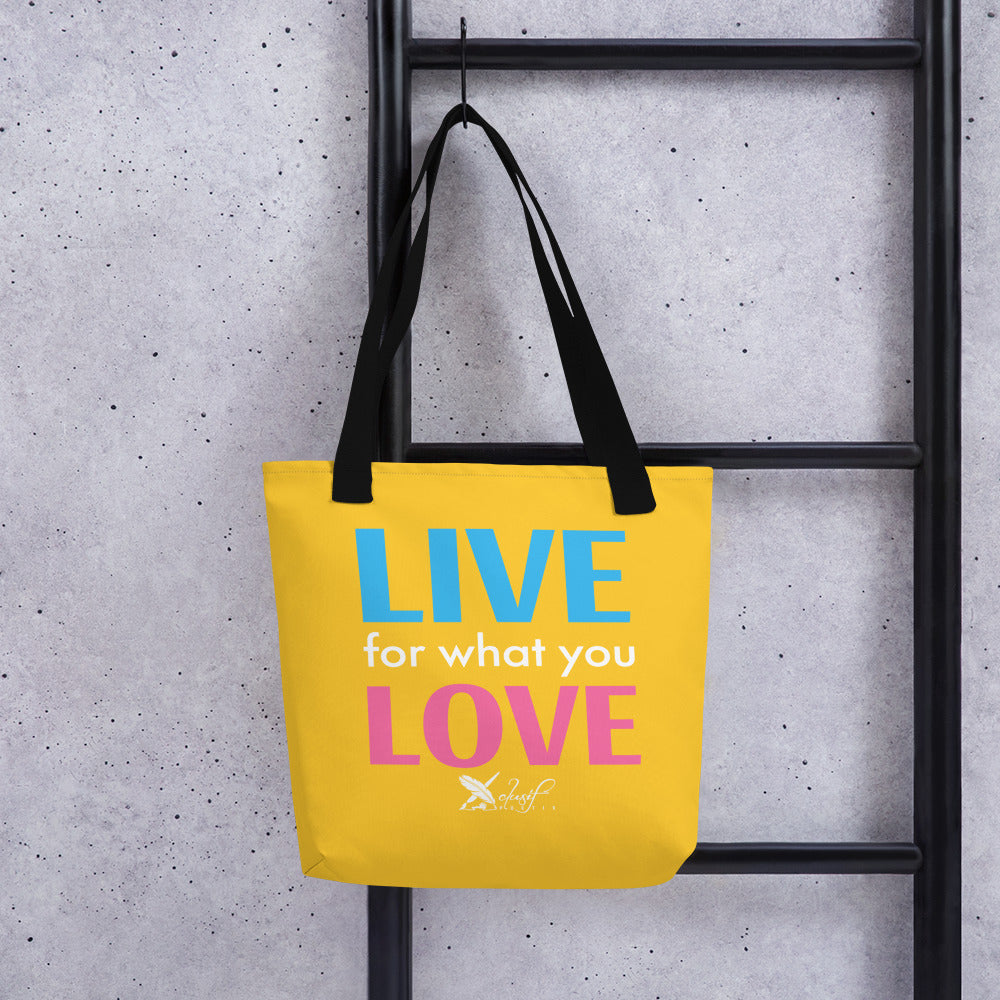 "LIVE FOR WHAT YOU LOVE" BY XCLUSIF POETIX YELLOW Tote bag