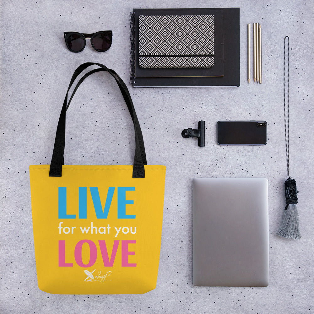 "LIVE FOR WHAT YOU LOVE" BY XCLUSIF POETIX YELLOW Tote bag