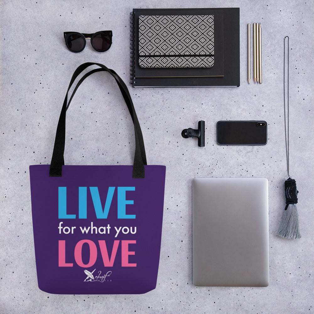 "LIVE FOR WHAT YOU LOVE" BY XCLUSIF POETIX PURPLE Tote bag