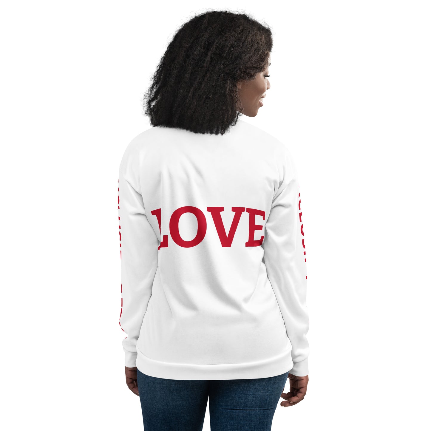 LOVE BY XCLUSIF POETIX WHITE & RED Unisex Bomber Jacket