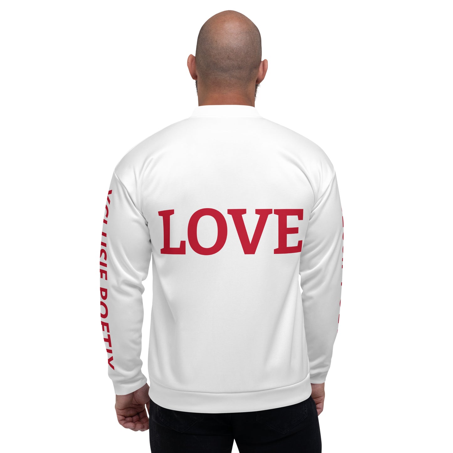 LOVE BY XCLUSIF POETIX WHITE & RED Unisex Bomber Jacket