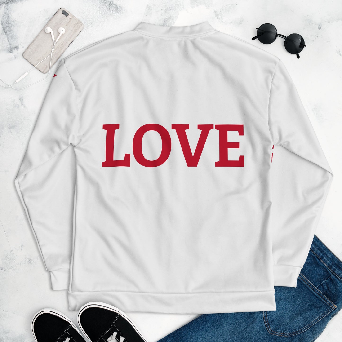 LOVE BY XCLUSIF POETIX WHITE & RED Unisex Bomber Jacket