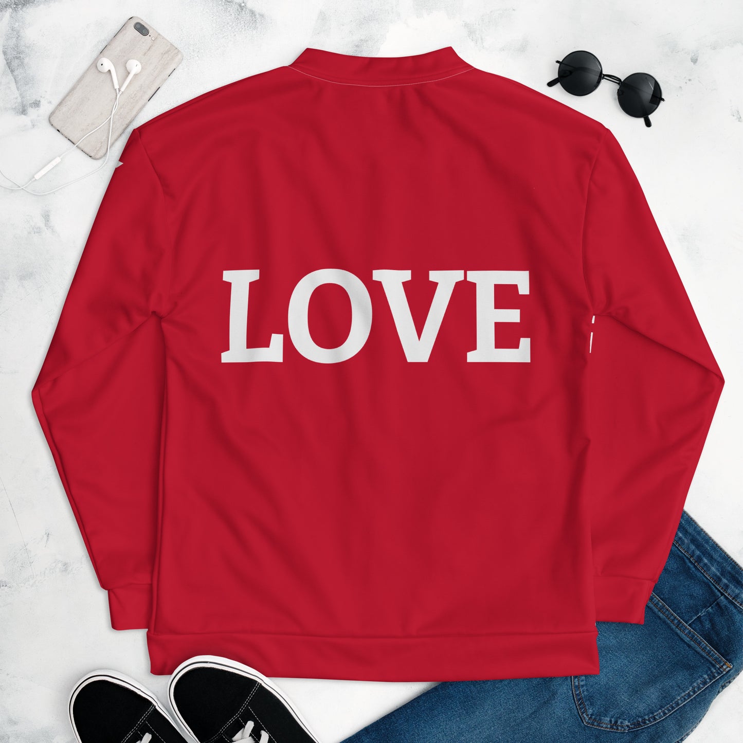 LOVE BY XCLUSIF POETIX RED & WHITE Unisex Bomber Jacket