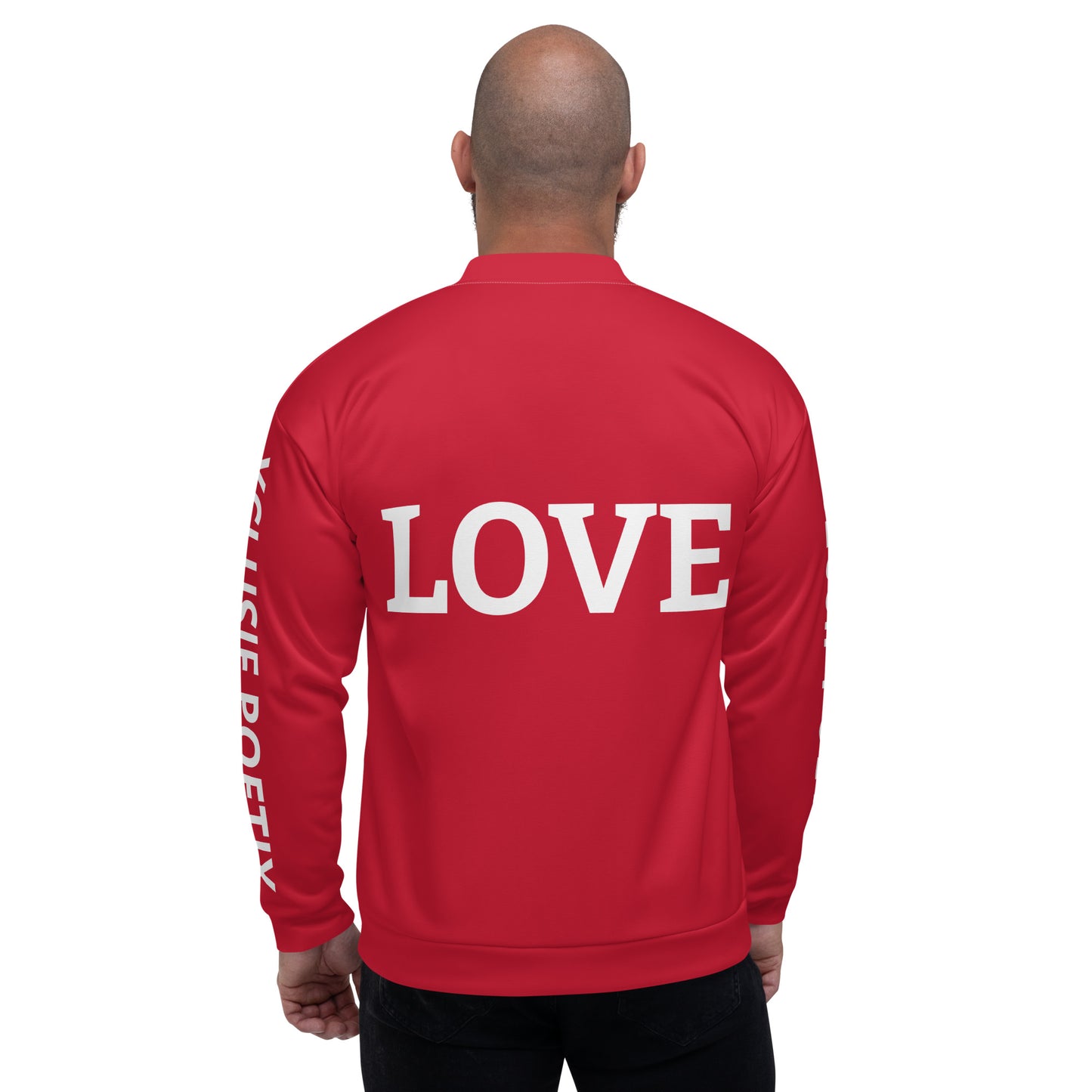 LOVE BY XCLUSIF POETIX RED & WHITE Unisex Bomber Jacket