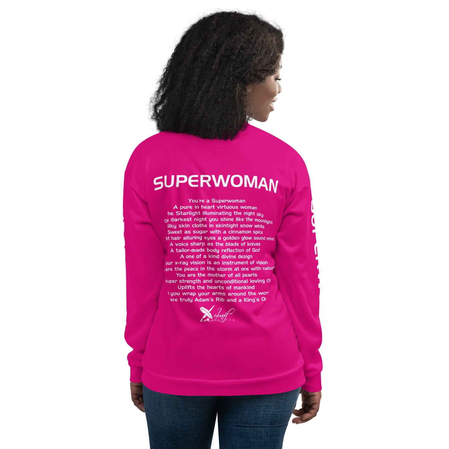 SUPERWOMAN BY XCLUSIF POETIX HOT PINIK & WHITE Unisex Bomber Jacket