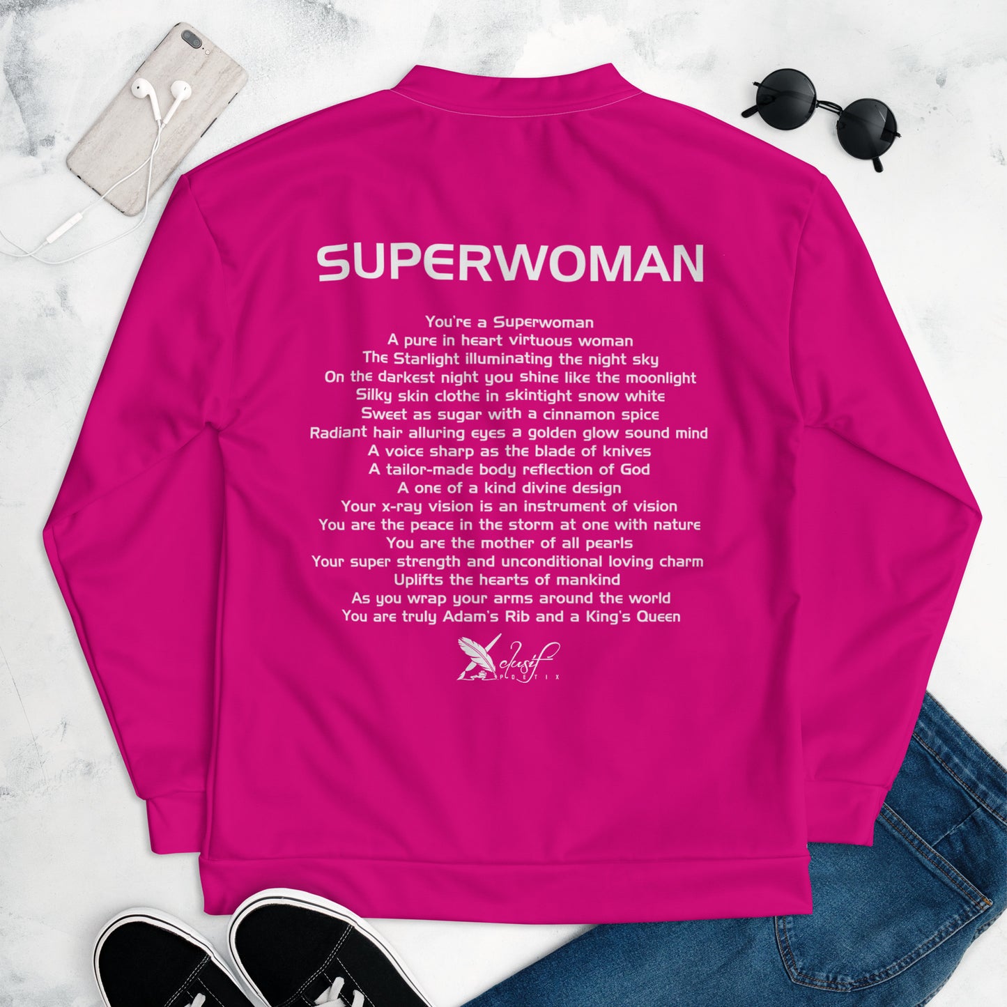 SUPERWOMAN BY XCLUSIF POETIX HOT PINIK & WHITE Unisex Bomber Jacket