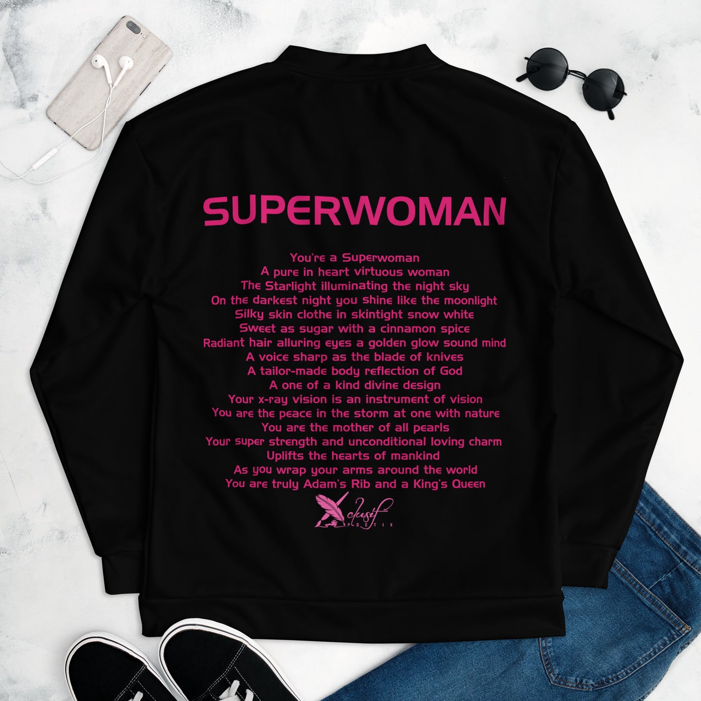 SUPERWOMAN BY XCLUSIF POETIX BLACK & PINK Unisex Bomber Jacket