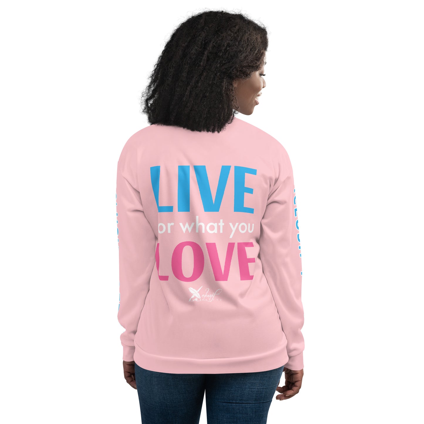 "LIVE FOR WHAT YOU LOVE" BY XCLUSIF POETIX PINK Unisex Bomber Jacket