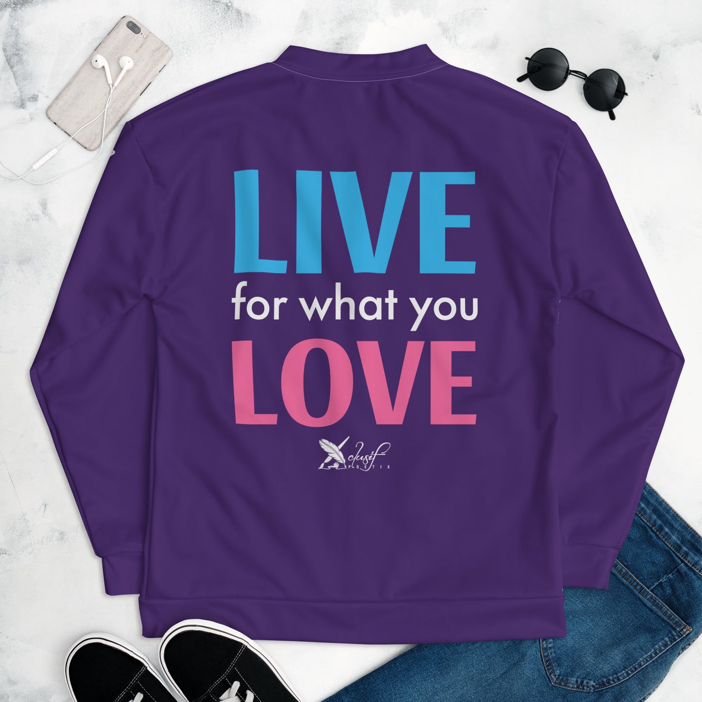 "LIVE FOR WHAT YOU LOVE" BY XCLUSIF POETIX PURPLE Unisex Bomber Jacket