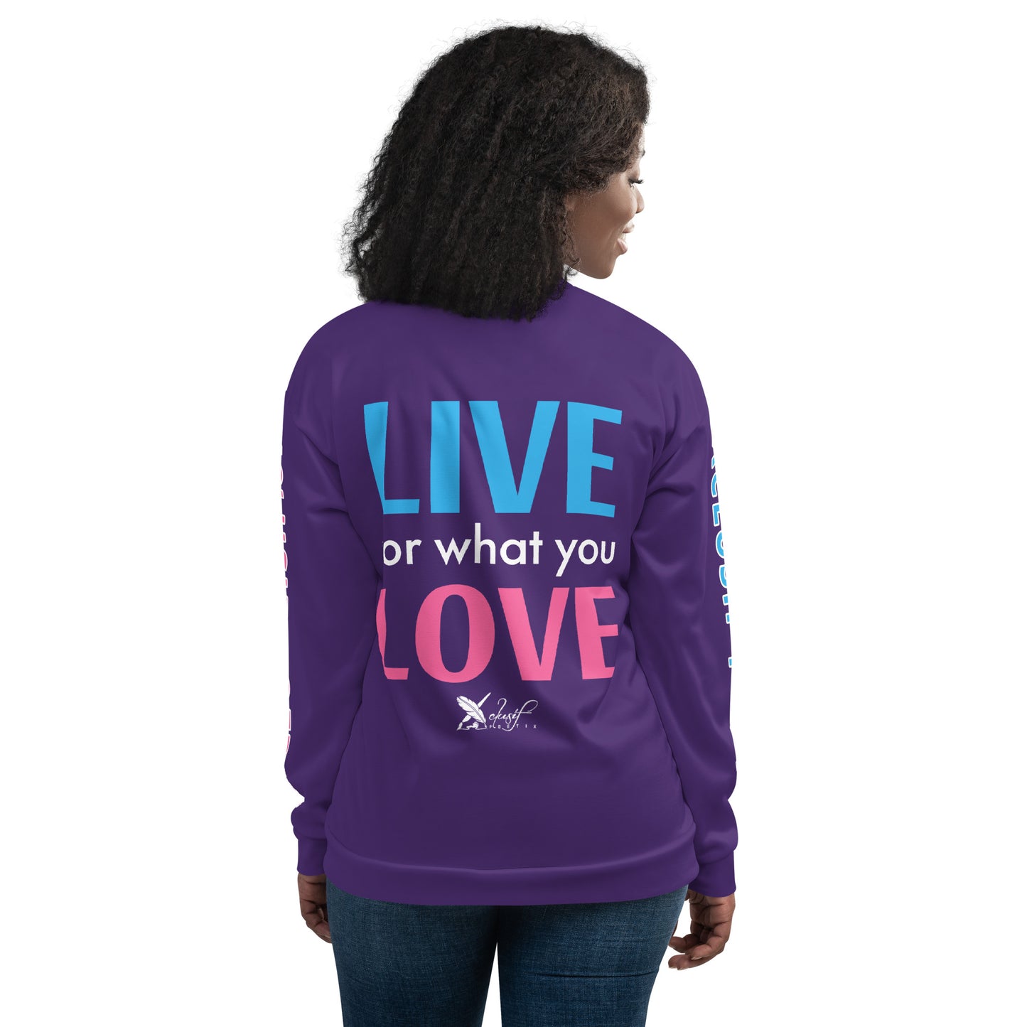 "LIVE FOR WHAT YOU LOVE" BY XCLUSIF POETIX PURPLE Unisex Bomber Jacket