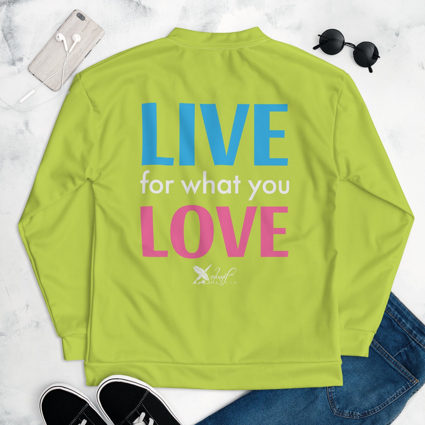 "LIVE FOR WHAT YOU LOVE" BY XCLUSIF POETIX LIGHT GREEN Unisex Bomber Jacket