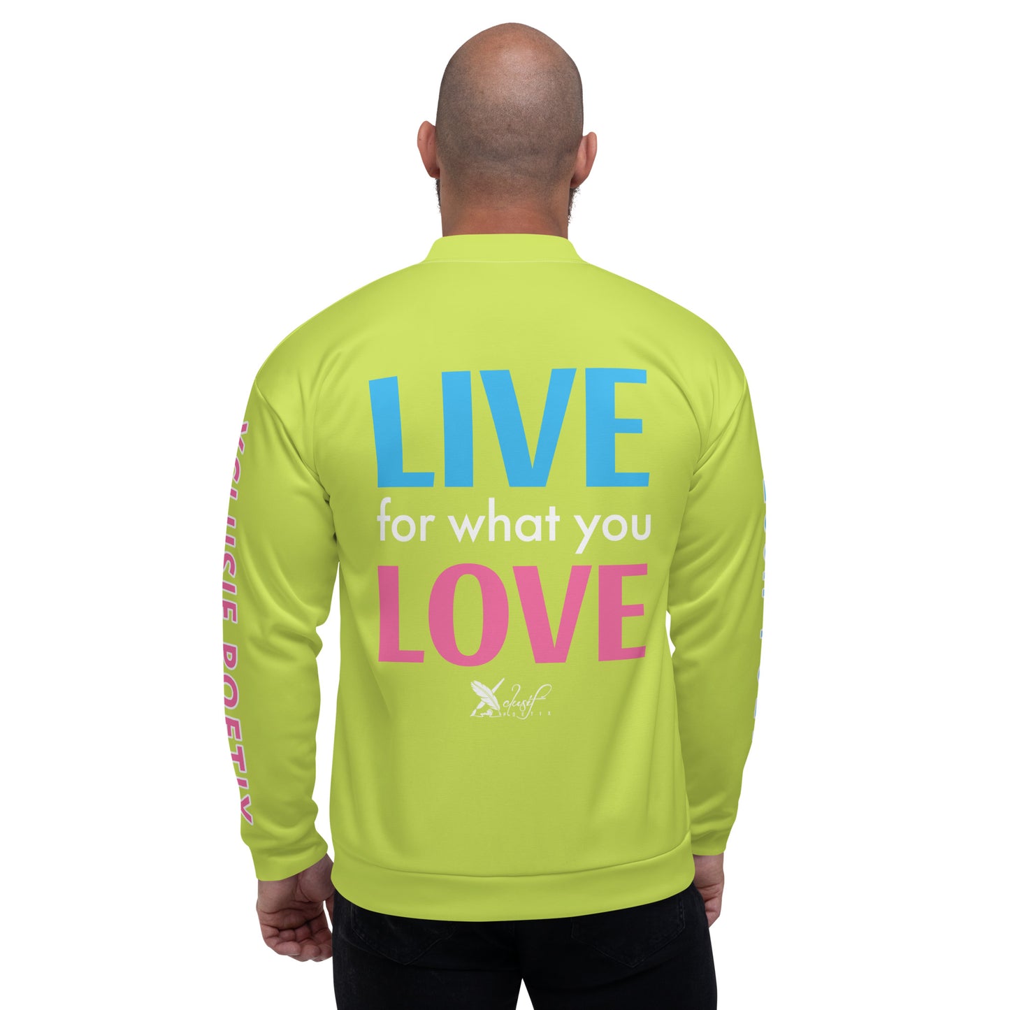 "LIVE FOR WHAT YOU LOVE" BY XCLUSIF POETIX LIGHT GREEN Unisex Bomber Jacket